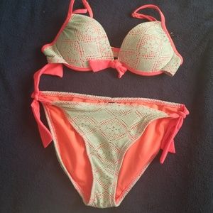 A beautiful teal and hot pink bathing suit
